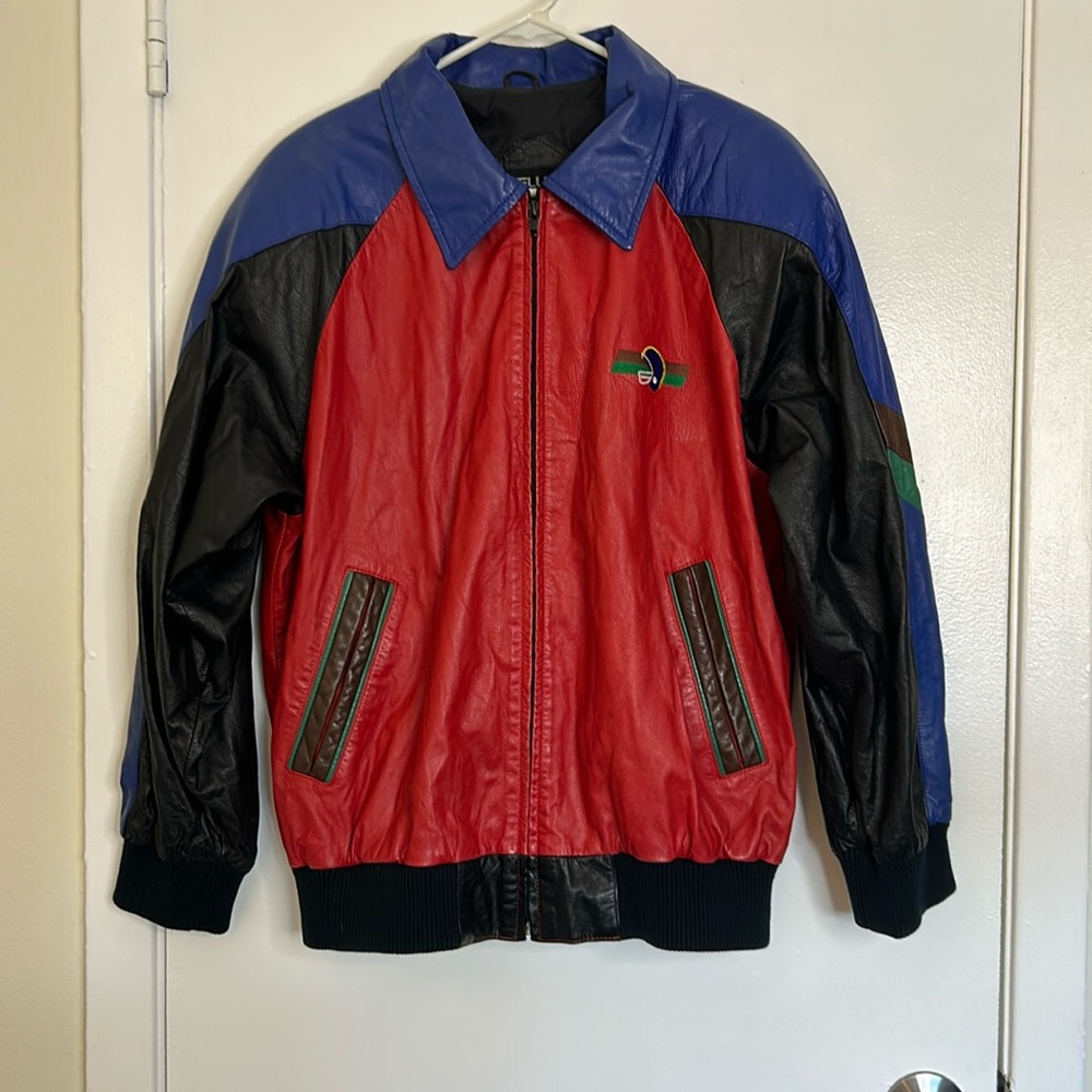 Vintage PELLE New York, Genuine Leather Bomber Varsity style Jacket Sz L